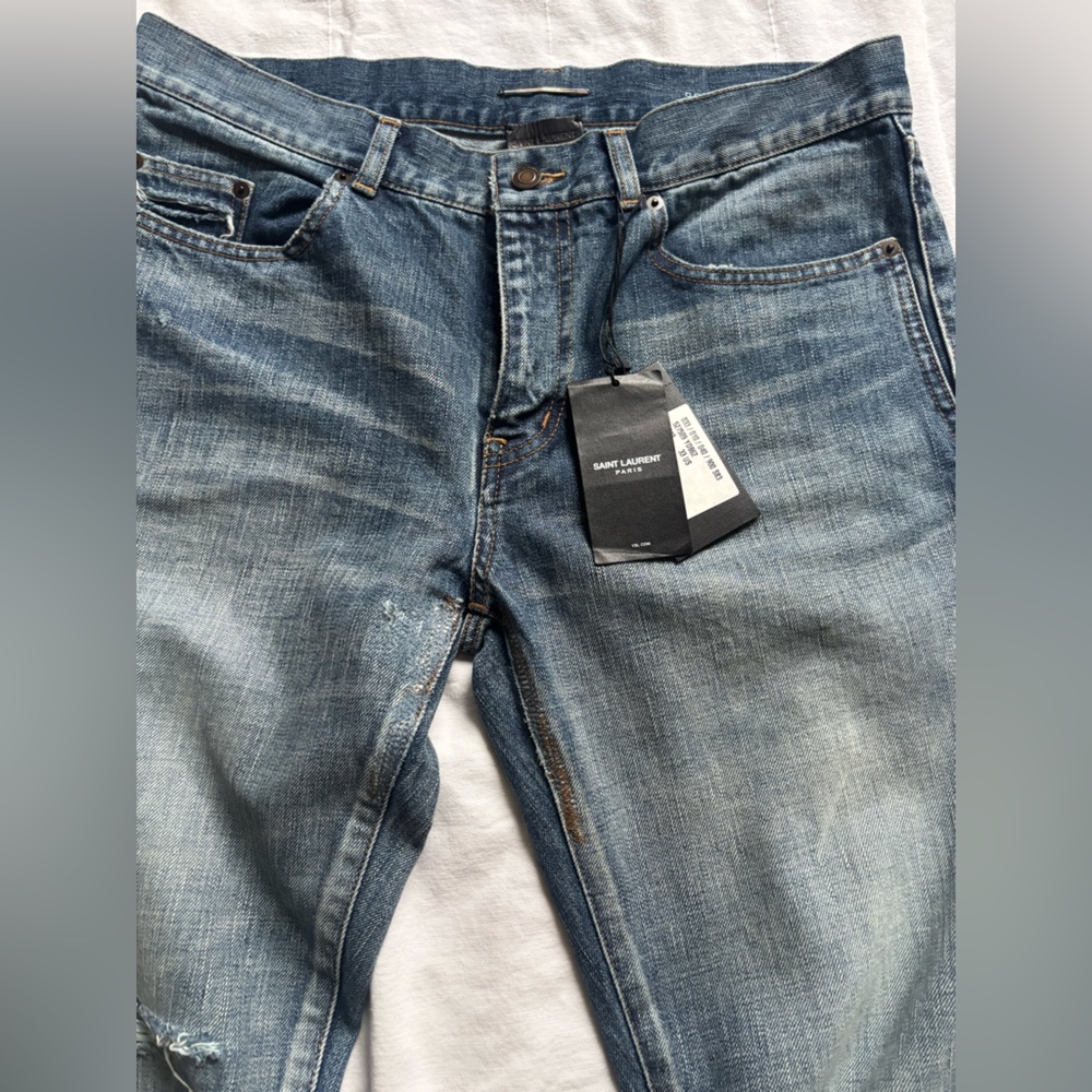 Saint Laurent Men's Faded Blue Slim Jeans - Picture 11 of 13